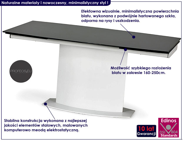 stół rozkładany biało czarny ze szkła