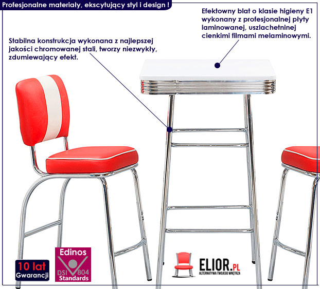 stolik barowy wysoki - blat biały kwadratowy