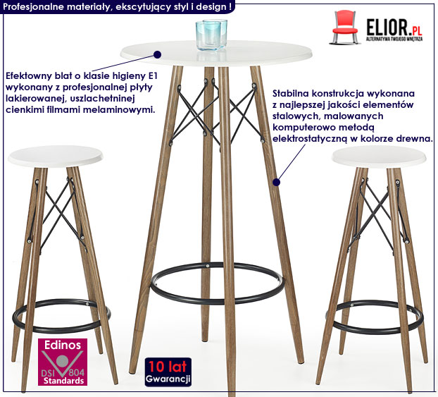 stolik barowy wysoki biały połysk