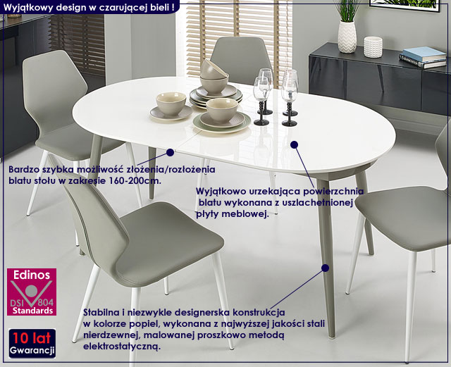 stół popielaty biały Cersit