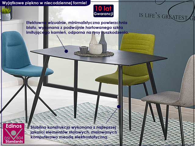 stół grafitowy kamienny, szklany