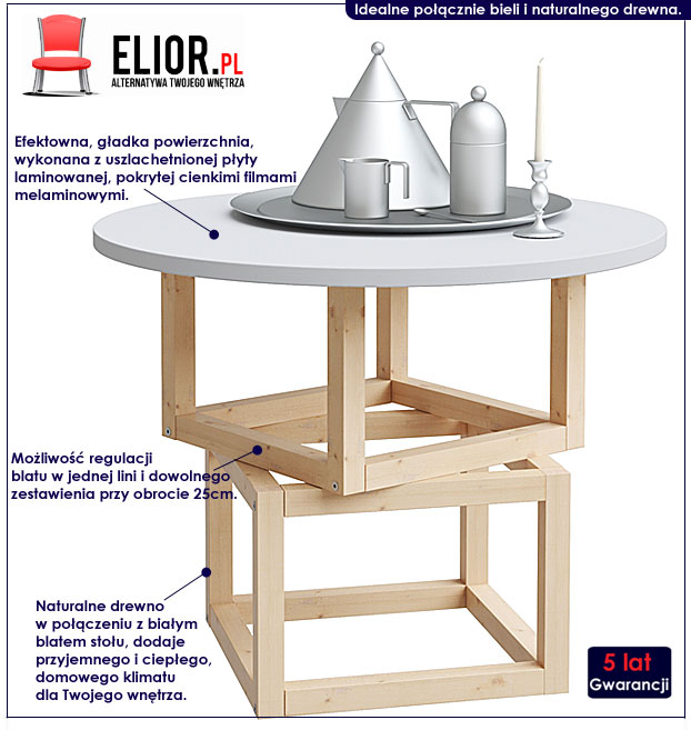 okrągły biały stół Kizo L9