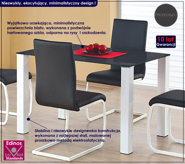 stół biało czarny ze szkła mertis