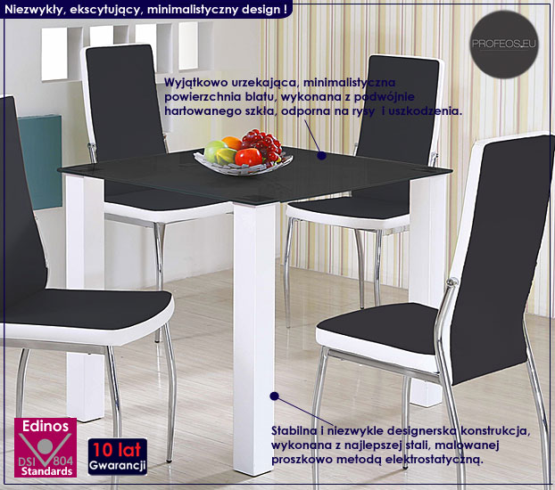 stół biało czarny ze szkła kwadratowy