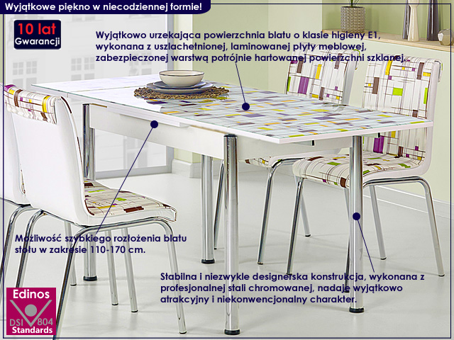 stół noris biały, kolorowy.