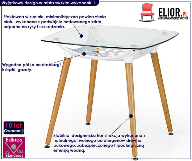 stół szklany bezbarwny kwadrat Modi