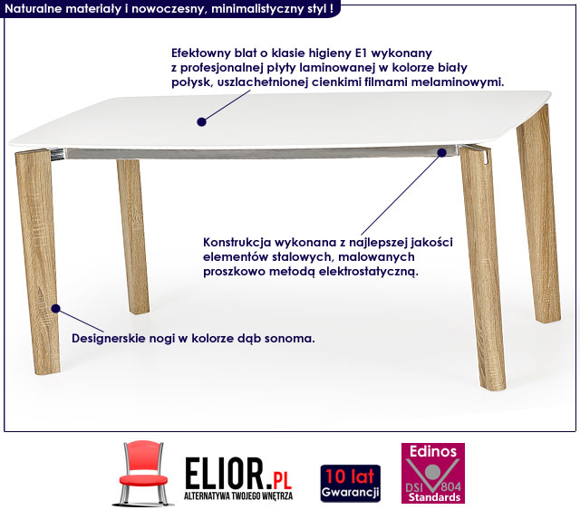 stół webis biały dąb sonoma