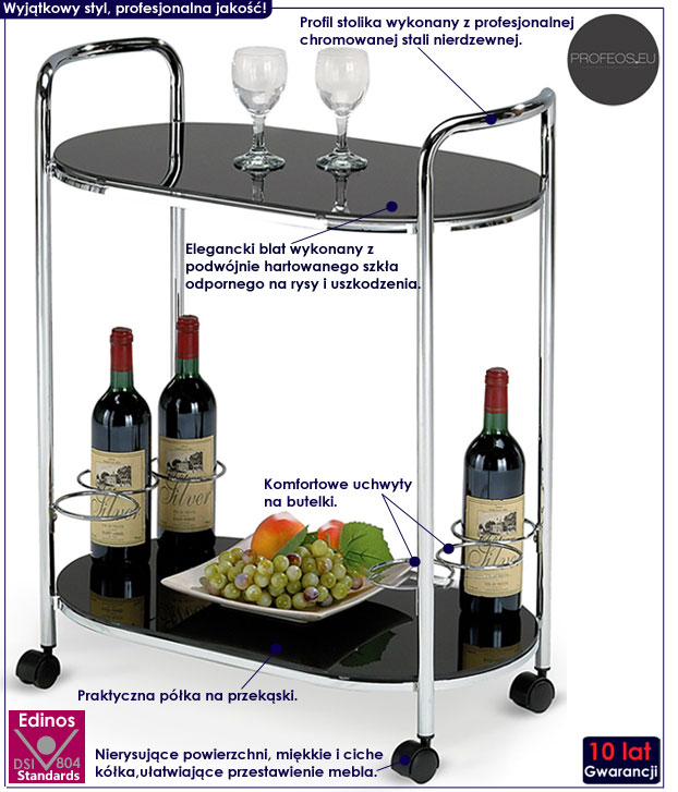 Barowy stolik na kółkach, czarny barek Ervin