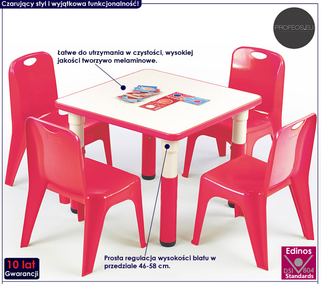 Kwadratowy, czerwony stolik do pokoju dziecka Hipper