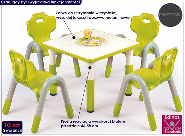Regulowany, zielony stolik do pokoju dziecięcego Dalia