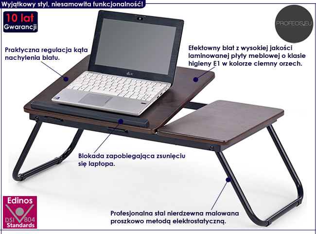 Regulowany stolik pod laptopa, podstawka ciemny orzech Lavix