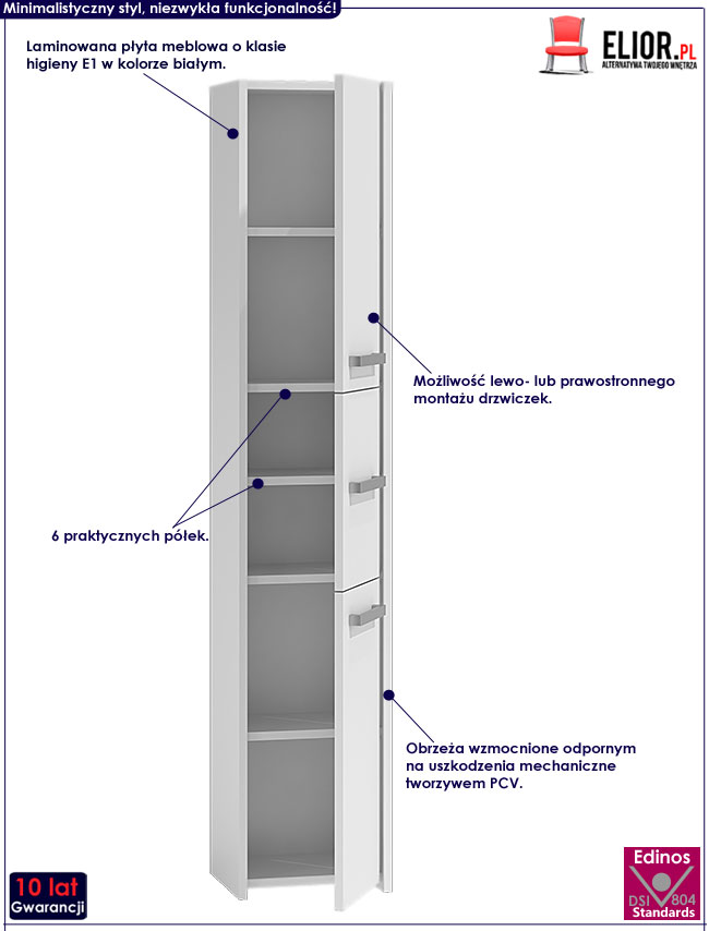 Biała szafka łazienkowa z 6 półkami Helta 2X