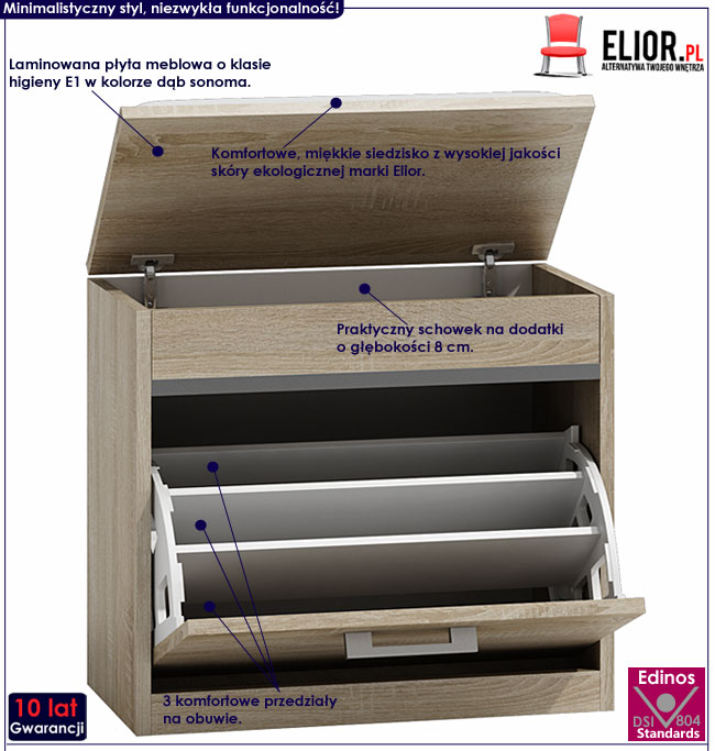 Szafka na obuwie z pufą dąb sonoma Cella 2X
