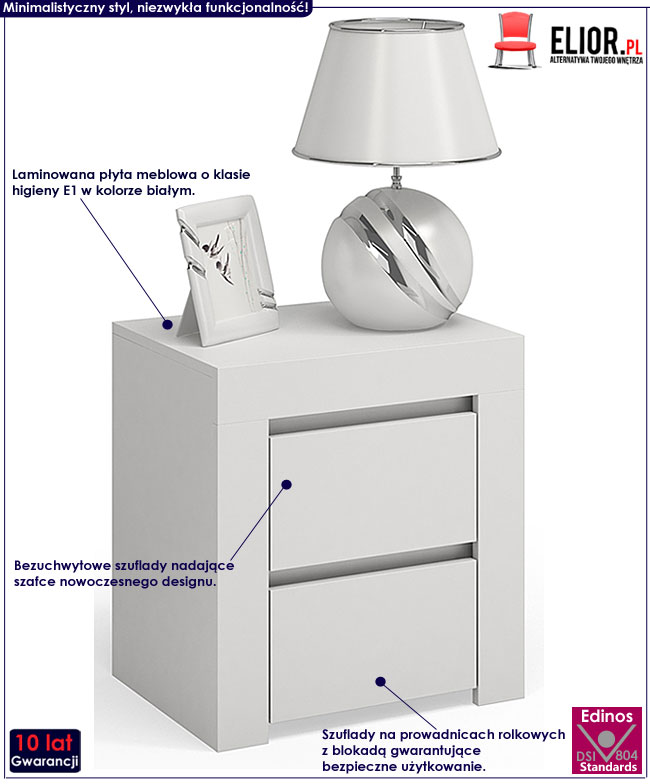 Biała szafka nocna do sypialni Grefos 2X