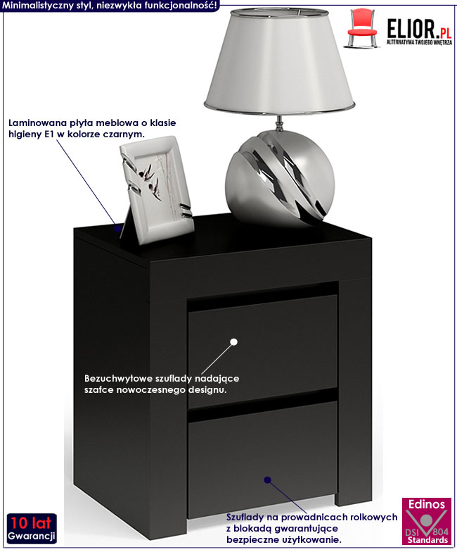 Czarna szafka nocna do łóżka Grefos 2X