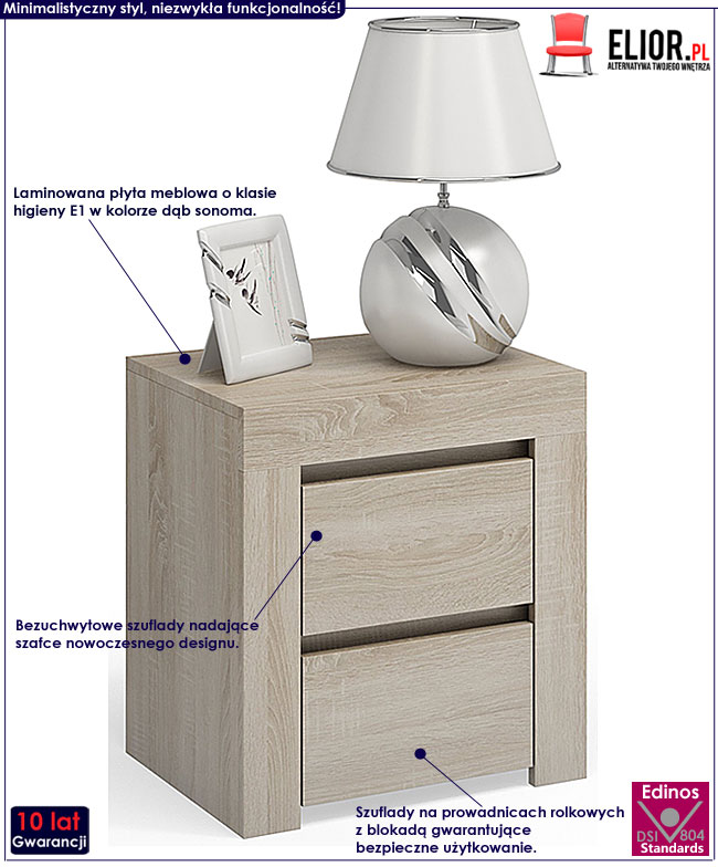 Szafka nocna do sypialni dąb sonoma Grefos 2X