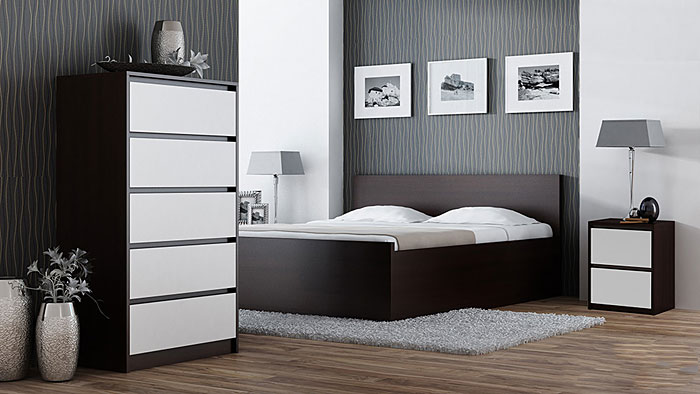 Stolik nocny z szufladami biały, wenge Lanilo 3X