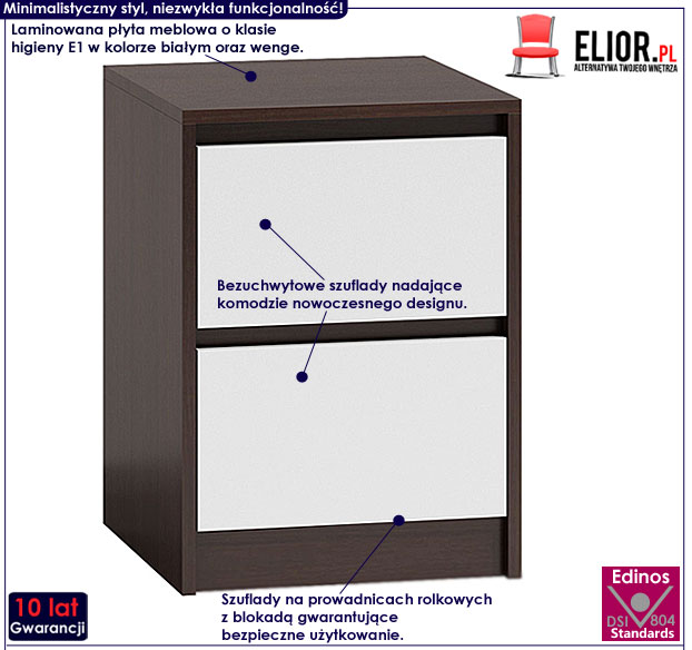 Nowoczesna szafka nocna biała, wenge Lanilo 3X