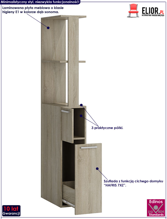 Regał łazienkowy z półkami dąb sonoma Avela