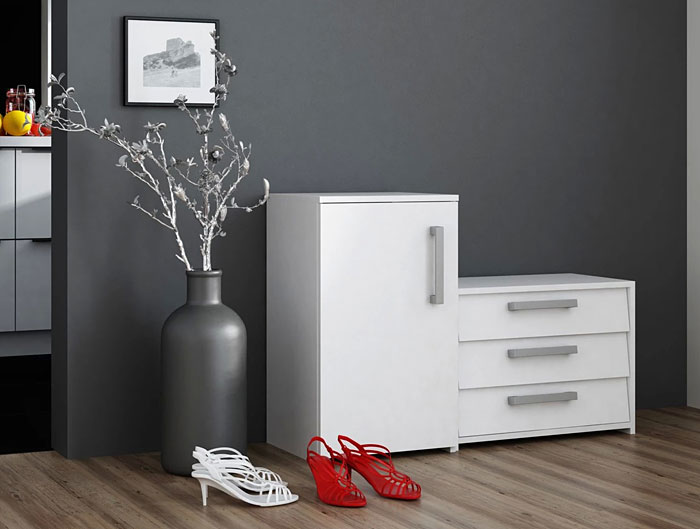 Biała szafka na buty do przedpokoju Debbie