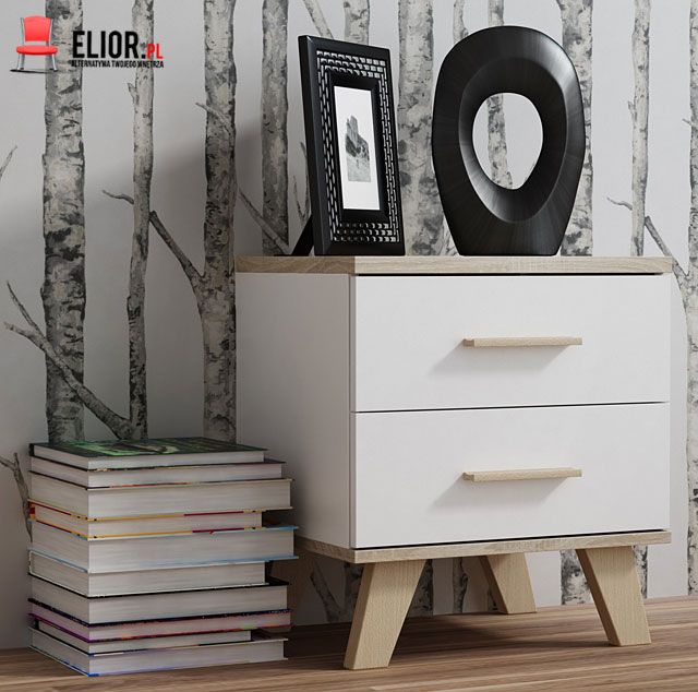 Minimalistyczna szafka do sypialni, biała dąb sonoma Bodi 7X