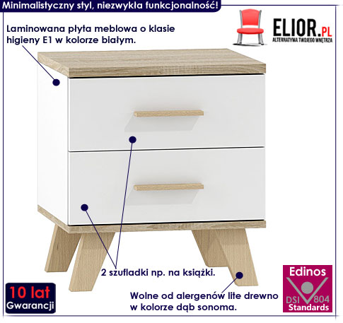 Biała skandynawska szafka nocna Bodi 7X