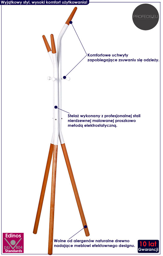 Biały wieszak podłogowy na ubrania Uzet 6X