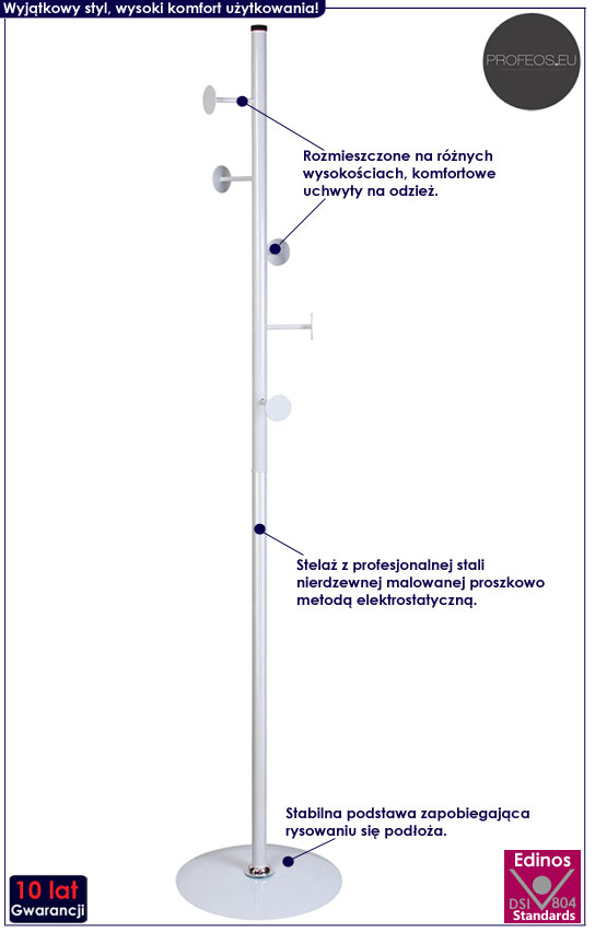 Biały podłogowy wieszak na ubrania Uzet 7X