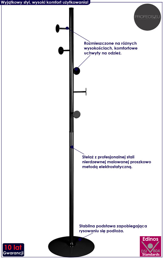 Czarny podłogowy wieszak na ubrania Uzet 7X