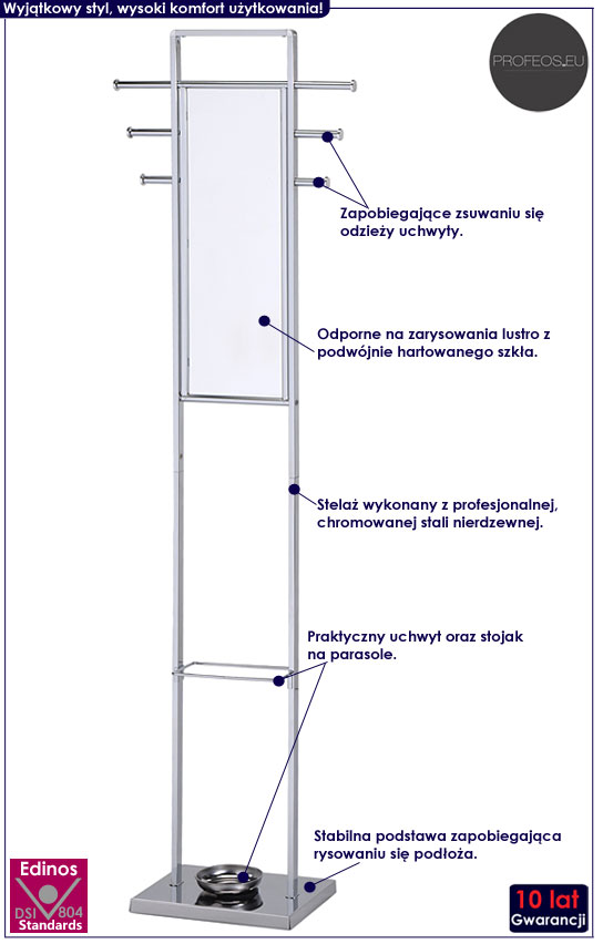 Podłogowy wieszak do garderoby z lustrem Sanati