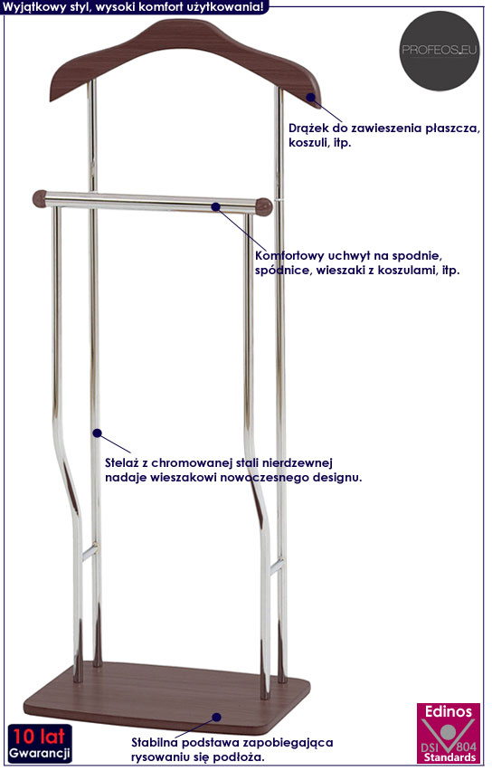 Nowoczesny wieszak podłogowy na ubrania wenge Sanati 4X