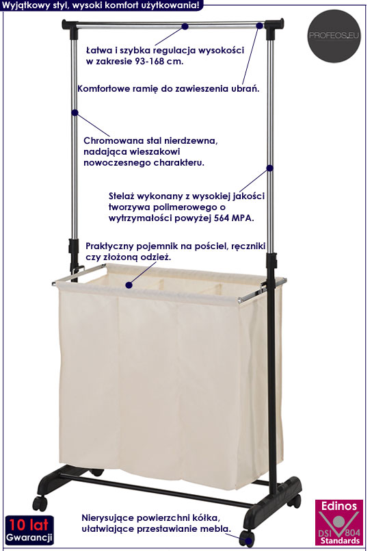 Wieszak stojący na kółkach z pojemnikiem Alicante 7X