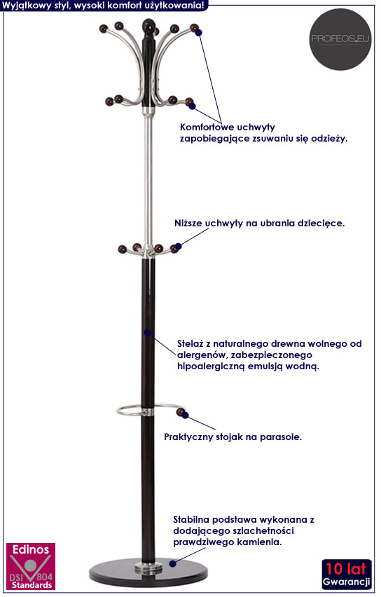 Stojący wieszak na ubrania z drewna wenge Nepres 3X