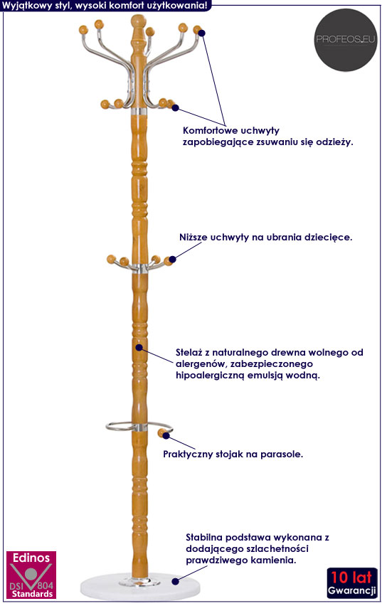 Drewniany stojak na ubrania olcha Nepres 4X