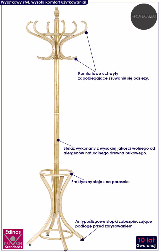 Drewniany wieszak podłogowy buk Nepres 7X