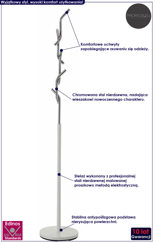 Biały wieszak stojący na ubrania Inderio 3X