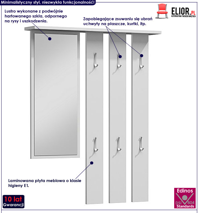 Biały wieszak z lustrem do przedpokoju Muvo