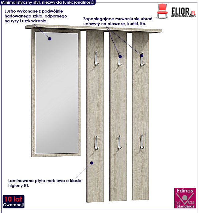 Wieszak na kurtki do przedpokoju dąb sonoma Muvo