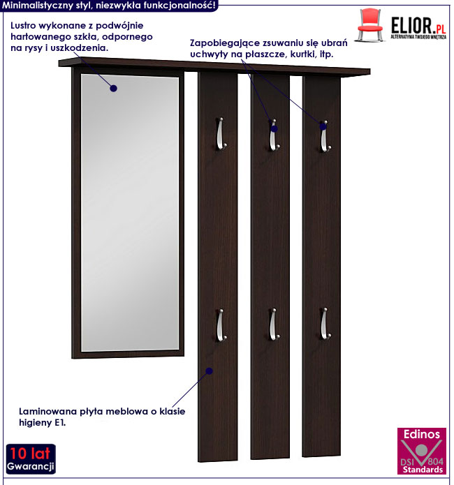 Wieszak do przedpokoju z lustrem wenge Muvo