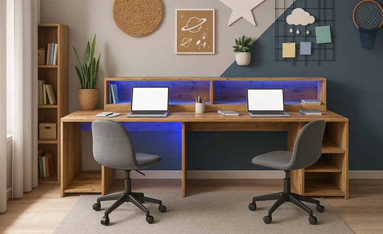 Podświetlane biurko w pokoju nastolatka 