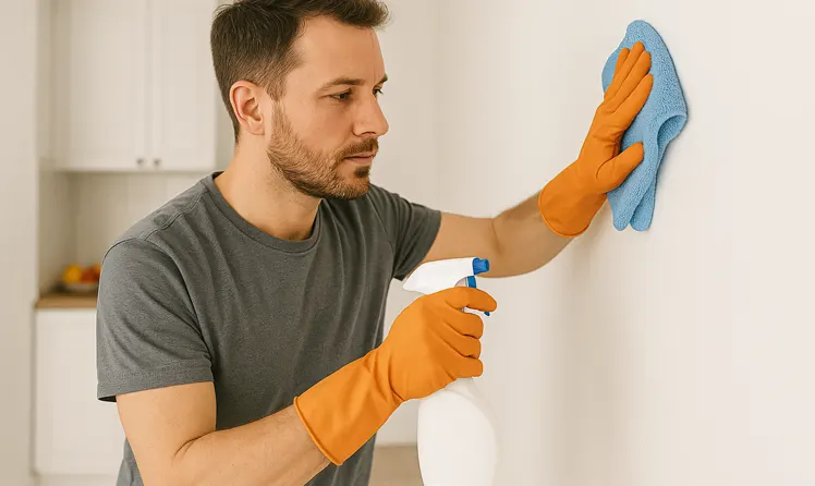 Mężczyzna sprzątający dom