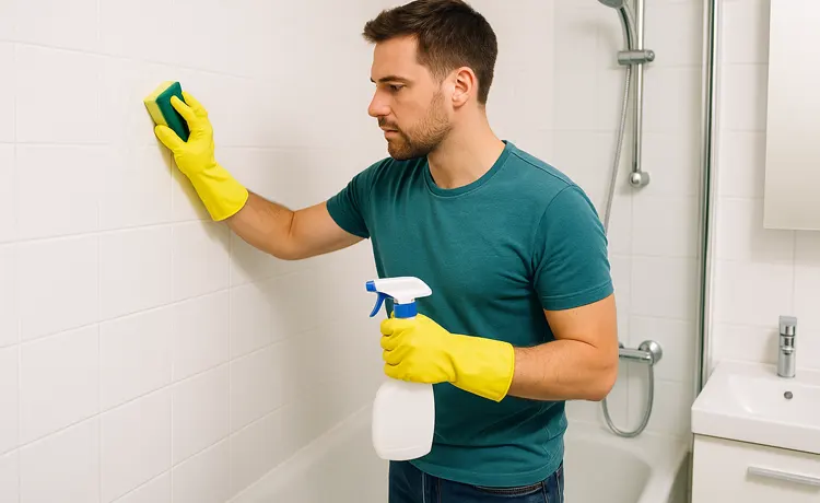 Mężczyzna czyszczący ścianę