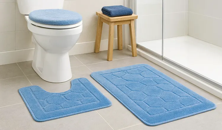 Błękitne dywaniki w łazience 