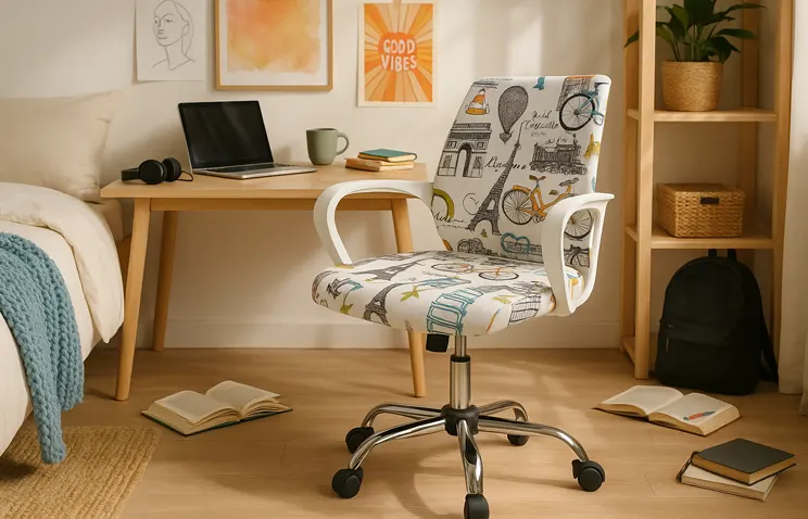 Kolorowy fotel w pokoju nastolatka