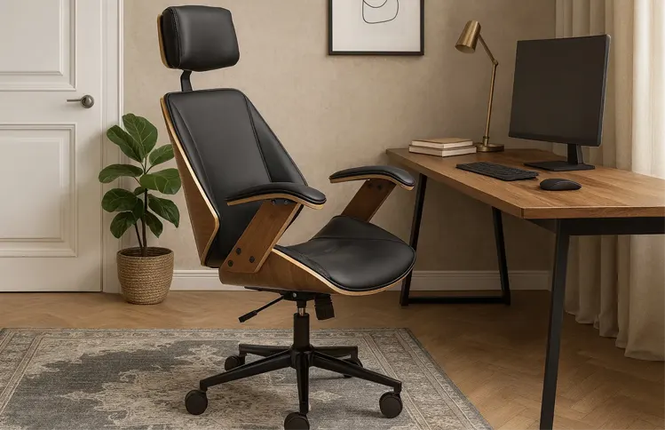 Skórzany fotel obrotowy w gabinecie 