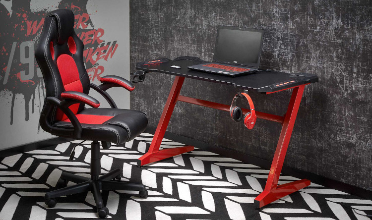 Fotel skórzany do biura w kolorze czarno-czerwonym 