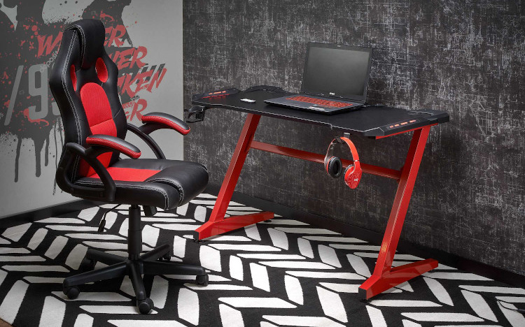 Czarno-czerwone biurko gamingowe 