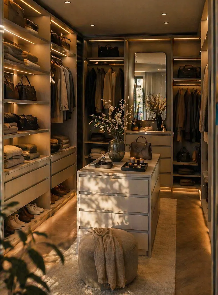 Otwarta garderoba w jasnych kolorach 