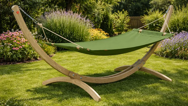 Hamak na drewnianym stelażu 