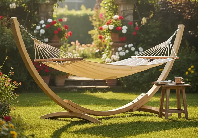 Hamak na drewnianym stelażu 
